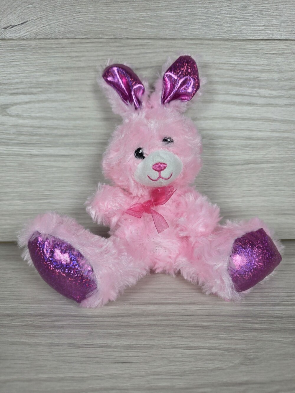 Greenbrier Plush Bunny w Metallic Accents – Pink and White Pastel Easter SU37